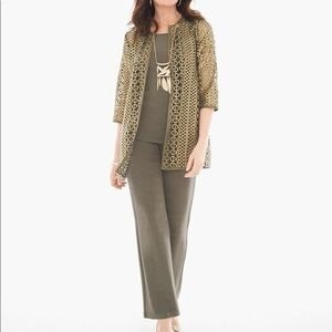 Chico's Travelers Cardigan, Sleeveless Top, Pants Size 3 - Green - 3 Piece Set